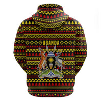 Uganda Christmas Zip Hoodie with Flamingo Lights Uganda Flag and Black Red Yellow Tribal Pattern Design - Wonder Print Shop