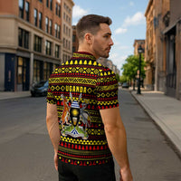 Uganda Christmas Zipper Polo Shirt with Flamingo Lights Uganda Flag and Black Red Yellow Tribal Pattern Design - Wonder Print Shop