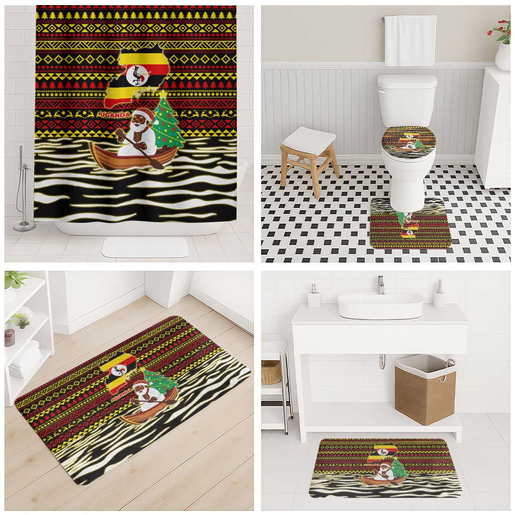 Uganda Christmas Bathroom Set with Santa in Canoe Christmas Tree Uganda Map Flag and Black Red Yellow Tribal Pattern Design - Wonder Print Shop