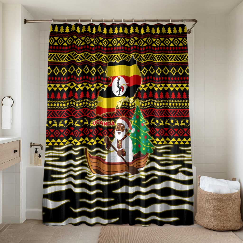 Uganda Christmas Bathroom Set with Santa in Canoe Christmas Tree Uganda Map Flag and Black Red Yellow Tribal Pattern Design - Wonder Print Shop