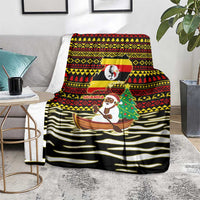 Uganda Christmas Blanket with Santa in Canoe Christmas Tree Uganda Map Flag and Black Red Yellow Tribal Pattern Design - Wonder Print Shop