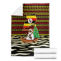 Uganda Christmas Blanket with Santa in Canoe Christmas Tree Uganda Map Flag and Black Red Yellow Tribal Pattern Design - Wonder Print Shop