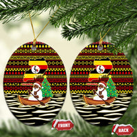 Uganda Christmas Ceramic Ornament with Santa in Canoe Christmas Tree Uganda Map Flag and Black Red Yellow Tribal Pattern Design - Wonder Print Shop