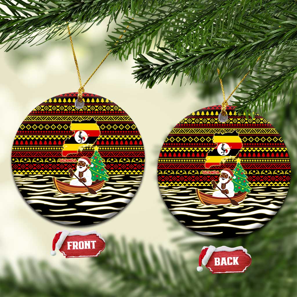 Uganda Christmas Ceramic Ornament with Santa in Canoe Christmas Tree Uganda Map Flag and Black Red Yellow Tribal Pattern Design - Wonder Print Shop