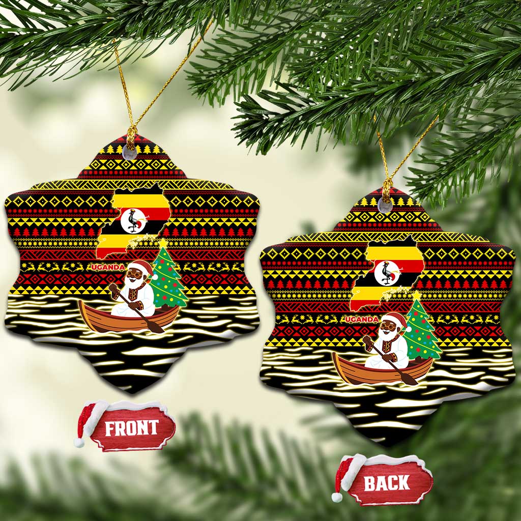 Uganda Christmas Ceramic Ornament with Santa in Canoe Christmas Tree Uganda Map Flag and Black Red Yellow Tribal Pattern Design - Wonder Print Shop