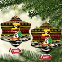 Uganda Christmas Ceramic Ornament with Santa in Canoe Christmas Tree Uganda Map Flag and Black Red Yellow Tribal Pattern Design - Wonder Print Shop