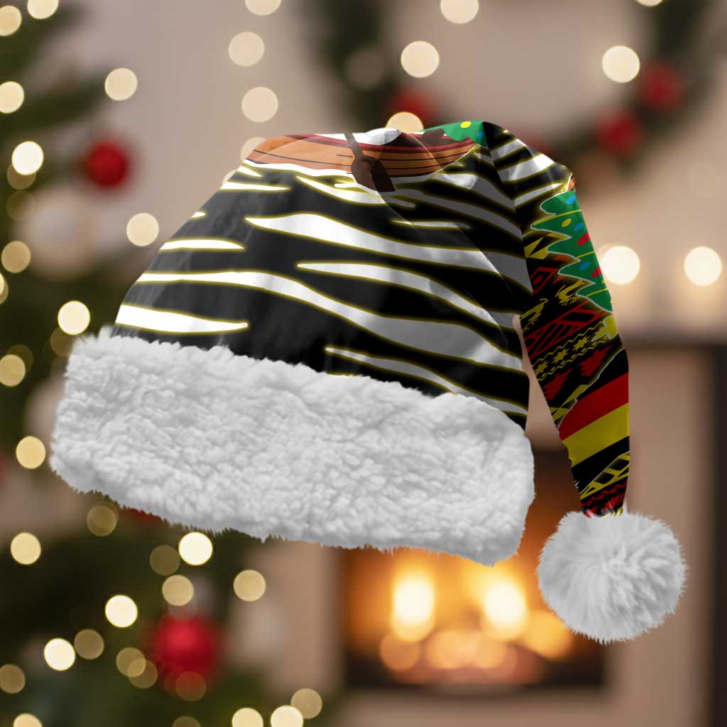 Uganda Christmas Santa Hat with Santa in Canoe Christmas Tree Uganda Map Flag and Black Red Yellow Tribal Pattern Design - Wonder Print Shop