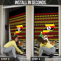 Uganda Christmas Door Cover with Santa in Canoe Christmas Tree Uganda Map Flag and Black Red Yellow Tribal Pattern Design - Wonder Print Shop