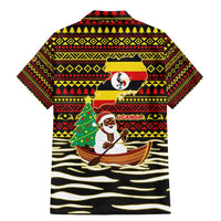 Uganda Christmas Family Matching Mermaid Dress and Hawaiian Shirt with Santa in Canoe Christmas Tree Uganda Map Flag and Black Red Yellow Tribal Pattern Design - Wonder Print Shop