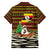 Uganda Christmas Family Matching Off The Shoulder Long Sleeve Dress and Hawaiian Shirt with Santa in Canoe Christmas Tree Uganda Map Flag and Black Red Yellow Tribal Pattern Design - Wonder Print Shop