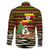 Uganda Christmas Family Matching Off The Shoulder Long Sleeve Dress and Hawaiian Shirt with Santa in Canoe Christmas Tree Uganda Map Flag and Black Red Yellow Tribal Pattern Design - Wonder Print Shop