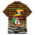 Uganda Christmas Family Matching Off Shoulder Maxi Dress and Hawaiian Shirt with Santa in Canoe Christmas Tree Uganda Map Flag and Black Red Yellow Tribal Pattern Design - Wonder Print Shop