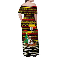 Uganda Christmas Family Matching Off Shoulder Maxi Dress and Hawaiian Shirt with Santa in Canoe Christmas Tree Uganda Map Flag and Black Red Yellow Tribal Pattern Design - Wonder Print Shop