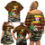 Uganda Christmas Family Matching Off Shoulder Short Dress and Hawaiian Shirt with Santa in Canoe Christmas Tree Uganda Map Flag and Black Red Yellow Tribal Pattern Design - Wonder Print Shop