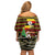 Uganda Christmas Family Matching Off Shoulder Short Dress and Hawaiian Shirt with Santa in Canoe Christmas Tree Uganda Map Flag and Black Red Yellow Tribal Pattern Design - Wonder Print Shop