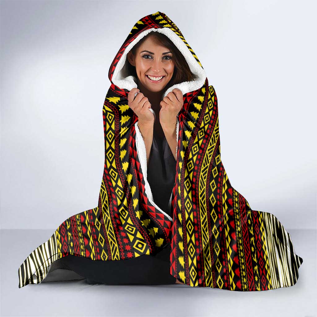 Uganda Christmas Hooded Blanket with Santa in Canoe Christmas Tree Uganda Map Flag and Black Red Yellow Tribal Pattern Design - Wonder Print Shop