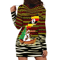 Uganda Christmas Hoodie Dress with Santa in Canoe Christmas Tree Uganda Map Flag and Black Red Yellow Tribal Pattern Design - Wonder Print Shop
