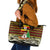 Uganda Christmas Leather Tote Bag with Santa in Canoe Christmas Tree Uganda Map Flag and Black Red Yellow Tribal Pattern Design - Wonder Print Shop