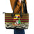 Uganda Christmas Leather Tote Bag with Santa in Canoe Christmas Tree Uganda Map Flag and Black Red Yellow Tribal Pattern Design - Wonder Print Shop