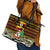 Uganda Christmas Leather Tote Bag with Santa in Canoe Christmas Tree Uganda Map Flag and Black Red Yellow Tribal Pattern Design - Wonder Print Shop