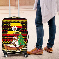Uganda Christmas Luggage Cover with Santa in Canoe Christmas Tree Uganda Map Flag and Black Red Yellow Tribal Pattern Design - Wonder Print Shop