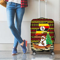Uganda Christmas Luggage Cover with Santa in Canoe Christmas Tree Uganda Map Flag and Black Red Yellow Tribal Pattern Design - Wonder Print Shop