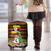 Uganda Christmas Luggage Cover with Santa in Canoe Christmas Tree Uganda Map Flag and Black Red Yellow Tribal Pattern Design - Wonder Print Shop