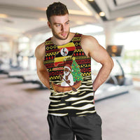 Uganda Christmas Men Tank Top with Santa in Canoe Christmas Tree Uganda Map Flag and Black Red Yellow Tribal Pattern Design - Wonder Print Shop