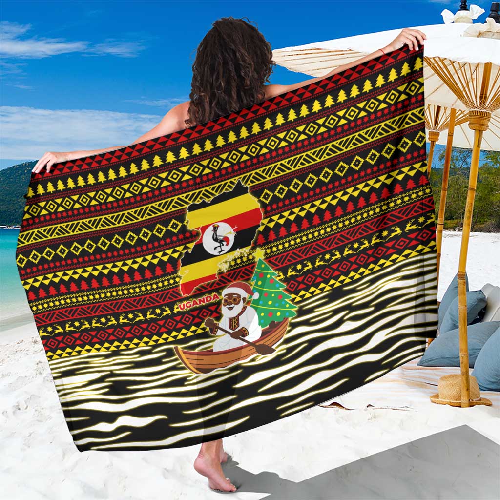 Uganda Christmas Sarong with Santa in Canoe Christmas Tree Uganda Map Flag and Black Red Yellow Tribal Pattern Design - Wonder Print Shop