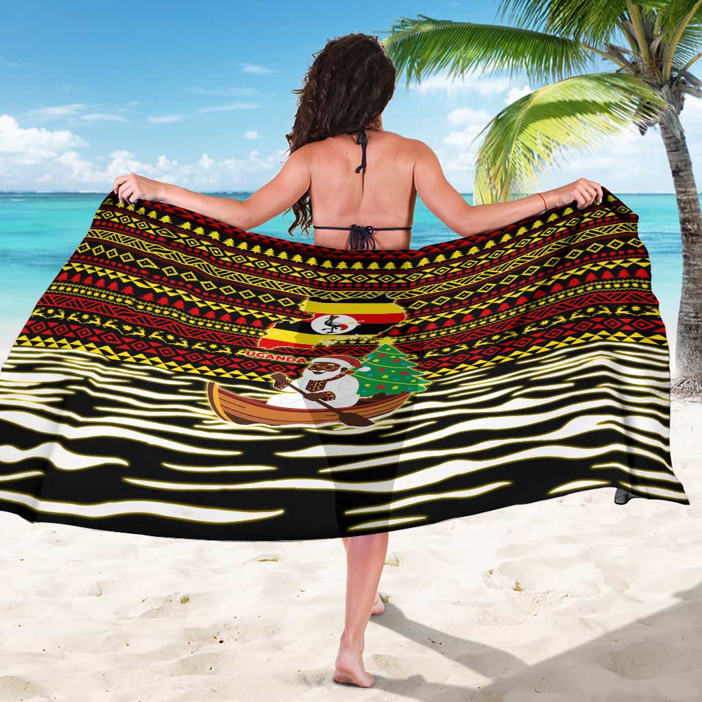 Uganda Christmas Sarong with Santa in Canoe Christmas Tree Uganda Map Flag and Black Red Yellow Tribal Pattern Design - Wonder Print Shop