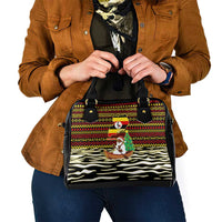 Uganda Christmas Shoulder Handbag with Santa in Canoe Christmas Tree Uganda Map Flag and Black Red Yellow Tribal Pattern Design - Wonder Print Shop