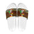 Uganda Christmas Slide Sandals with Santa in Canoe Christmas Tree Uganda Map Flag and Black Red Yellow Tribal Pattern Design - Wonder Print Shop