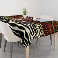 Uganda Christmas Tablecloth with Santa in Canoe Christmas Tree Uganda Map Flag and Black Red Yellow Tribal Pattern Design - Wonder Print Shop
