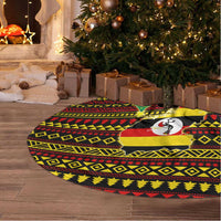 Uganda Christmas Tree Skirt with Santa in Canoe Christmas Tree Uganda Map Flag and Black Red Yellow Tribal Pattern Design - Wonder Print Shop