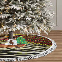 Uganda Christmas Tree Skirt with Santa in Canoe Christmas Tree Uganda Map Flag and Black Red Yellow Tribal Pattern Design - Wonder Print Shop