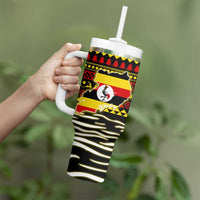 Uganda Christmas Tumbler With Handle with Santa in Canoe Christmas Tree Uganda Map Flag and Black Red Yellow Tribal Pattern Design - Wonder Print Shop