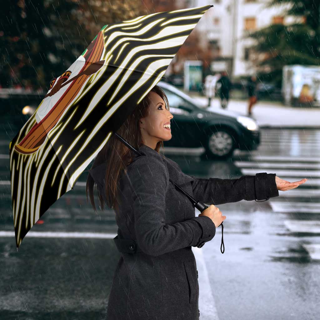 Uganda Christmas Umbrella with Santa in Canoe Christmas Tree Uganda Map Flag and Black Red Yellow Tribal Pattern Design - Wonder Print Shop