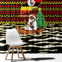 Uganda Christmas Window Curtain with Santa in Canoe Christmas Tree Uganda Map Flag and Black Red Yellow Tribal Pattern Design - Wonder Print Shop