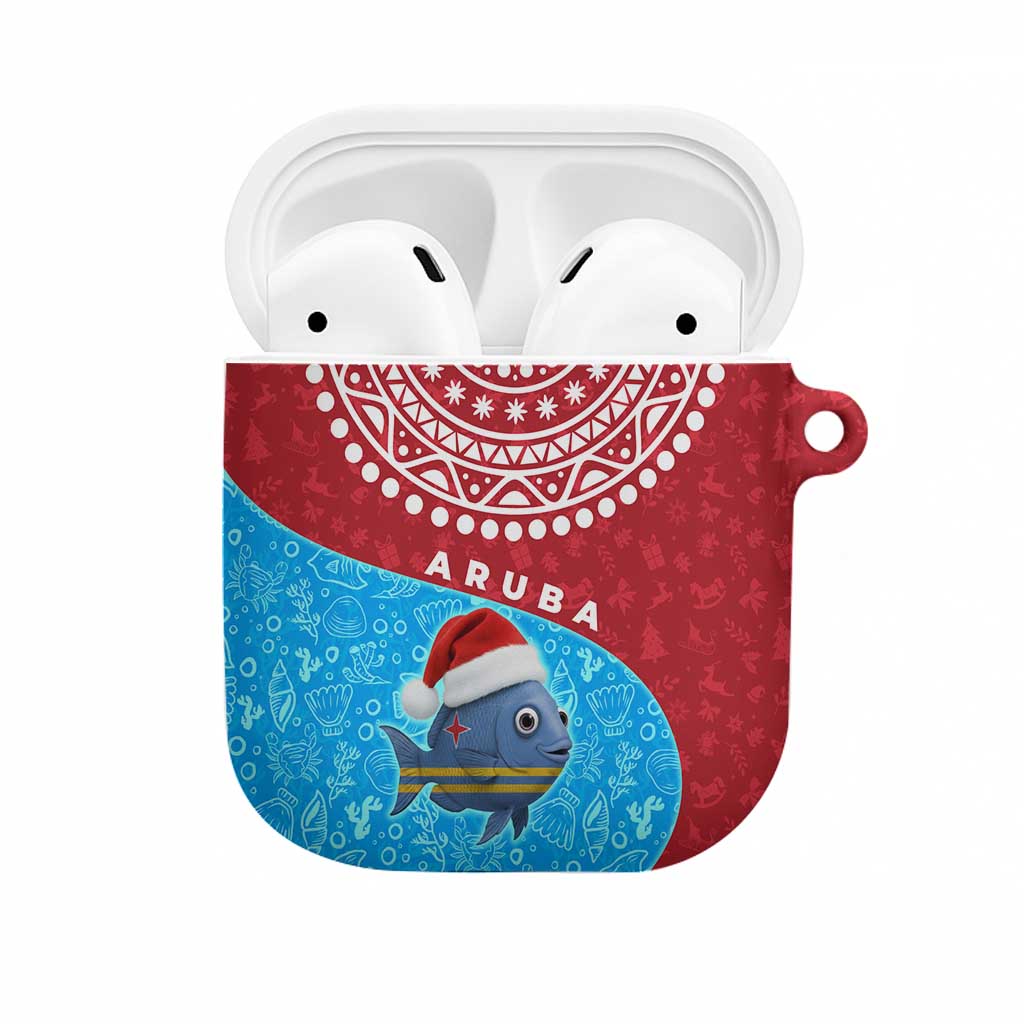 Aruba Christmas AirPods Case with Santa Fish Aruba Flag Ocean Icons and Red Blue Holiday Pattern Design - Wonder Print Shop
