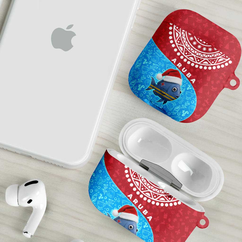 Aruba Christmas AirPods Case with Santa Fish Aruba Flag Ocean Icons and Red Blue Holiday Pattern Design - Wonder Print Shop