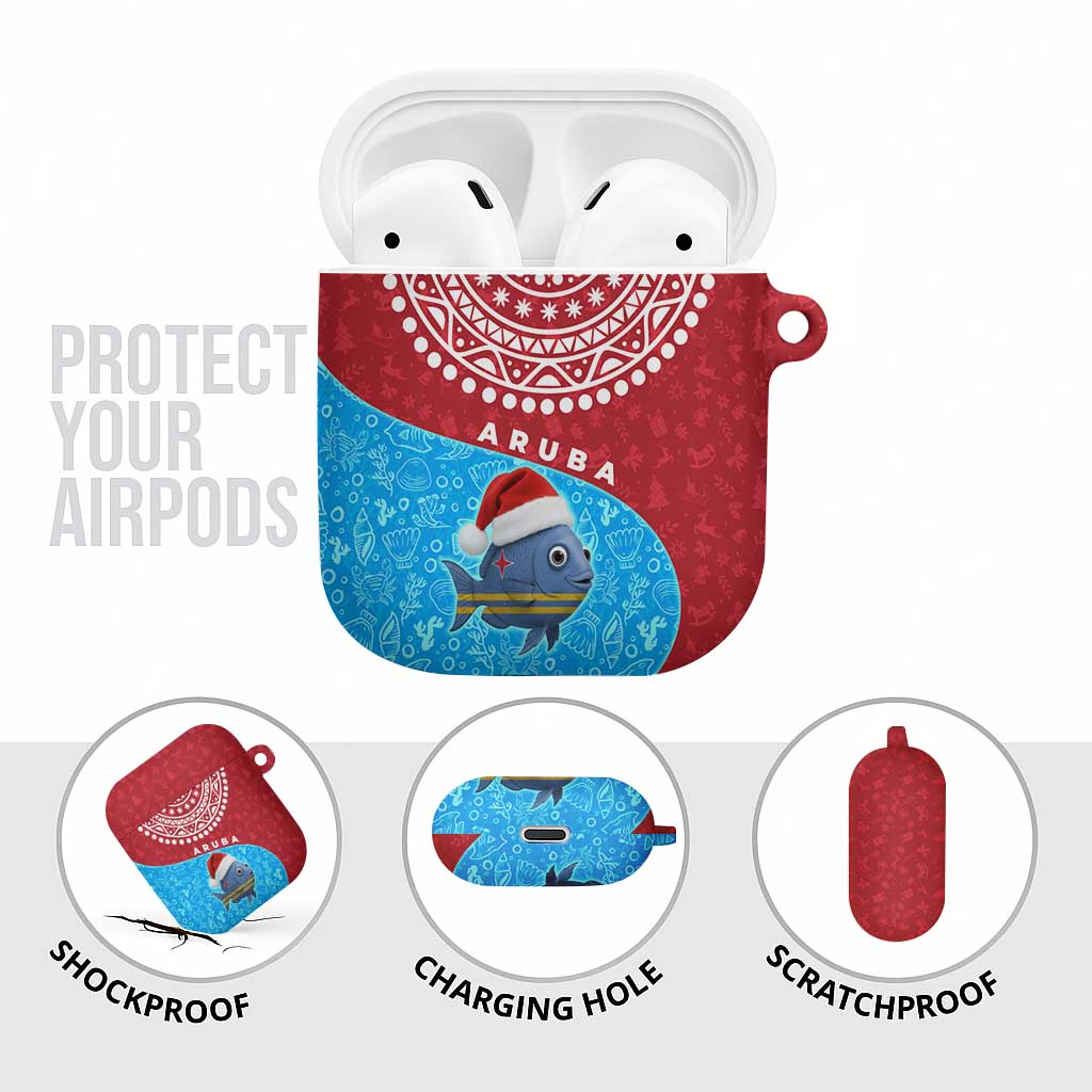 Aruba Christmas AirPods Case with Santa Fish Aruba Flag Ocean Icons and Red Blue Holiday Pattern Design - Wonder Print Shop
