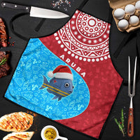 Aruba Christmas Apron with Santa Fish Aruba Flag Ocean Icons and Red Blue Holiday Pattern Design - Wonder Print Shop
