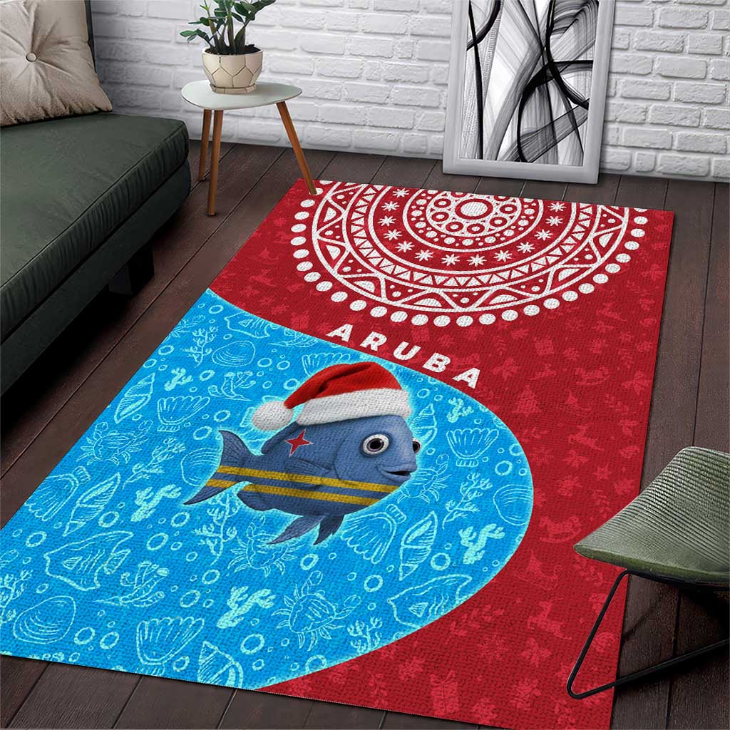 Aruba Christmas Area Rug with Santa Fish Aruba Flag Ocean Icons and Red Blue Holiday Pattern Design - Wonder Print Shop