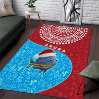 Aruba Christmas Area Rug with Santa Fish Aruba Flag Ocean Icons and Red Blue Holiday Pattern Design - Wonder Print Shop