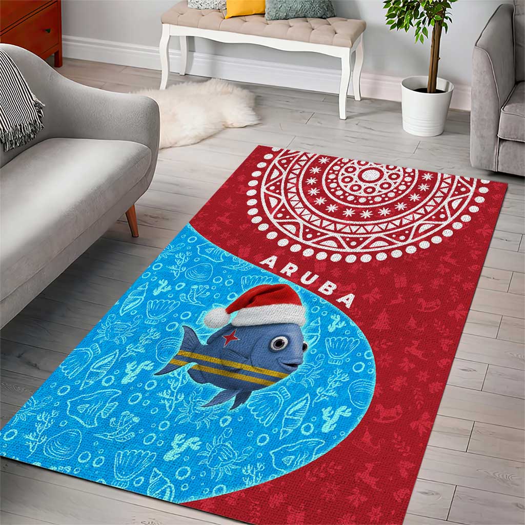 Aruba Christmas Area Rug with Santa Fish Aruba Flag Ocean Icons and Red Blue Holiday Pattern Design - Wonder Print Shop