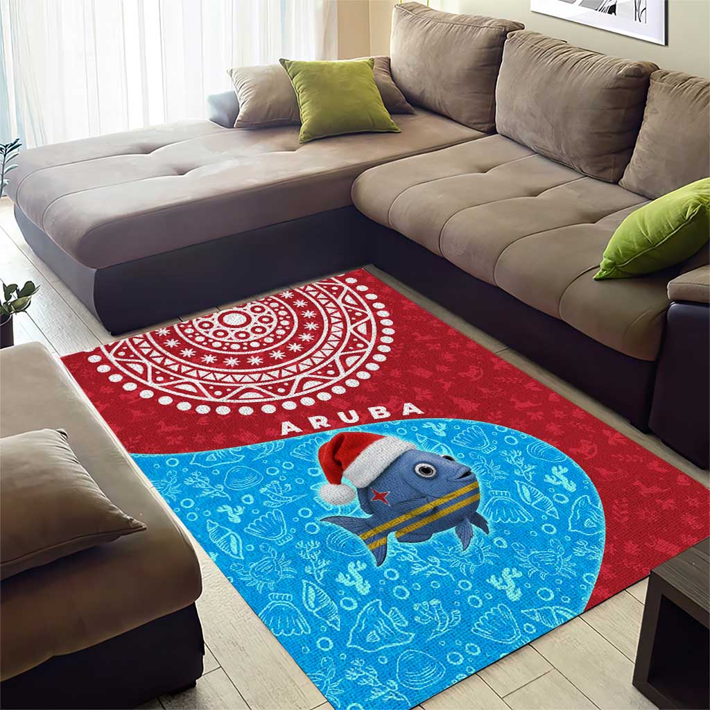 Aruba Christmas Area Rug with Santa Fish Aruba Flag Ocean Icons and Red Blue Holiday Pattern Design - Wonder Print Shop