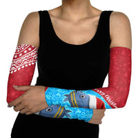 Aruba Christmas Arm Sleeves with Santa Fish Aruba Flag Ocean Icons and Red Blue Holiday Pattern Design - Wonder Print Shop