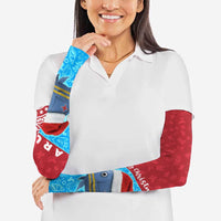 Aruba Christmas Arm Sleeves with Santa Fish Aruba Flag Ocean Icons and Red Blue Holiday Pattern Design - Wonder Print Shop