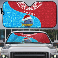 Aruba Christmas Auto Sun Shade with Santa Fish Aruba Flag Ocean Icons and Red Blue Holiday Pattern Design - Wonder Print Shop