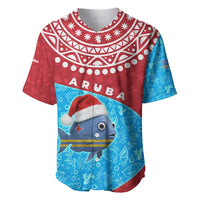 Aruba Christmas Baseball Jersey with Santa Fish Aruba Flag Ocean Icons and Red Blue Holiday Pattern Design - Wonder Print Shop